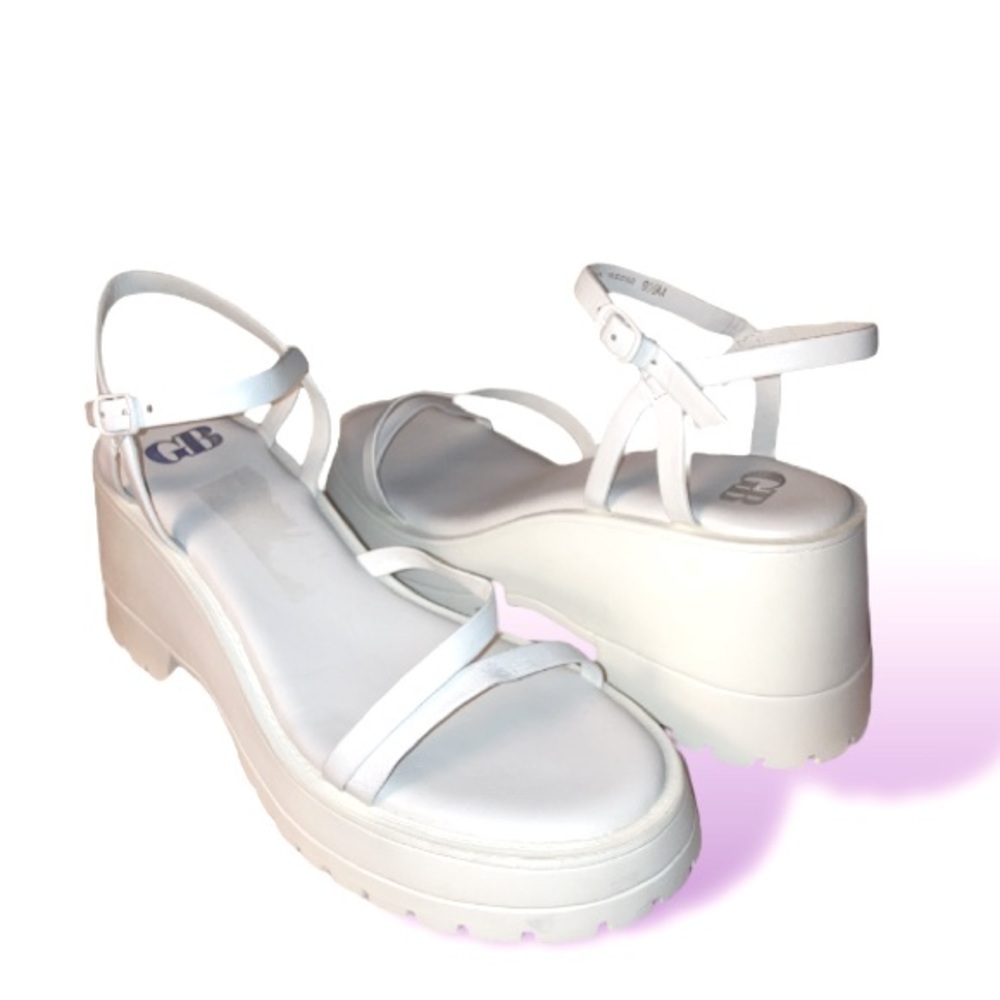 NWOT Gianni Bini White size 8 1/2 Wild-Child Leather Platform Sandals size 9.5 - Picture 13 of 13